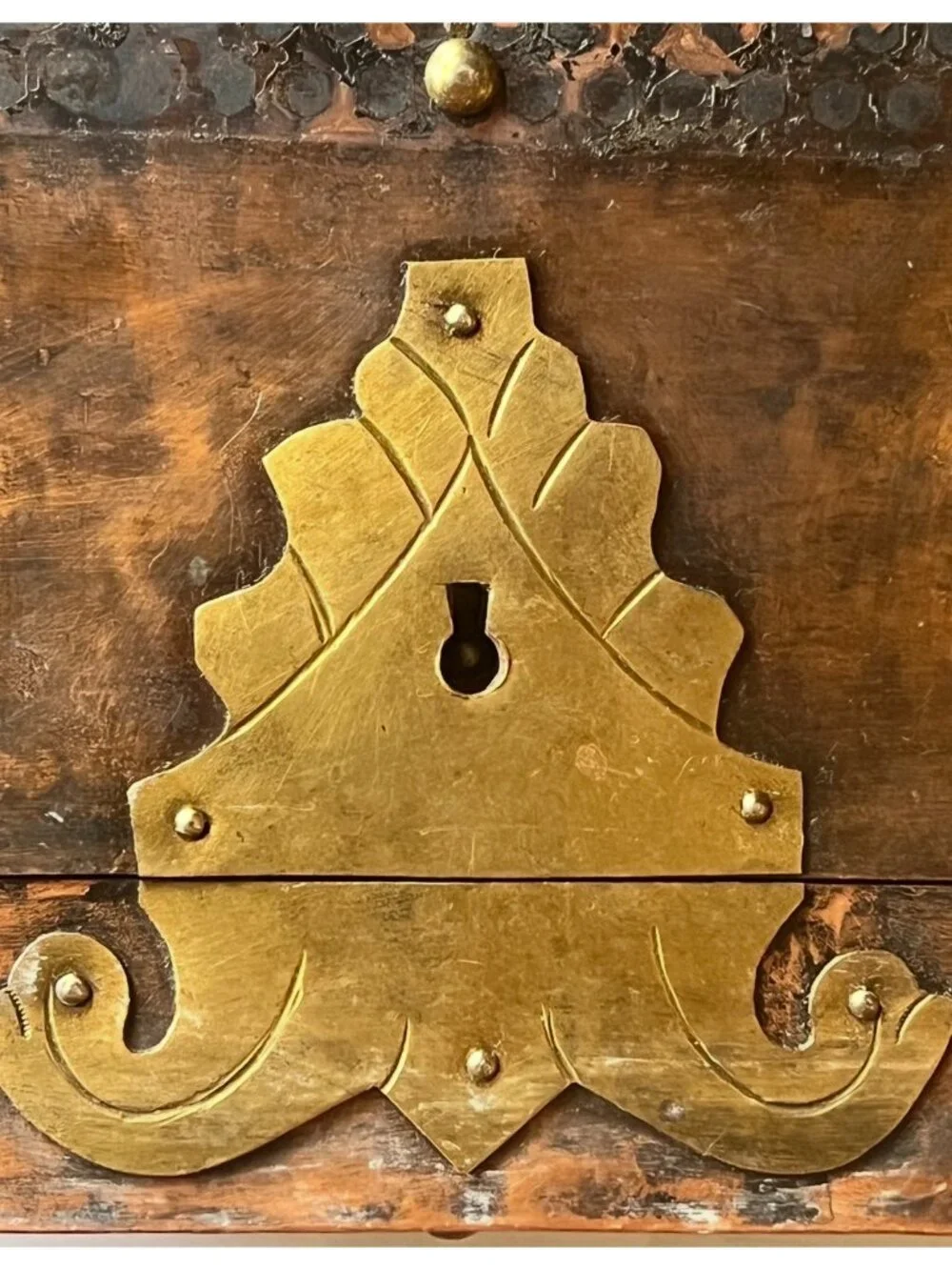 Antique Anglo-Indian Coper Clad Wood Box Brass Hardware & Handles c.1900 Patina